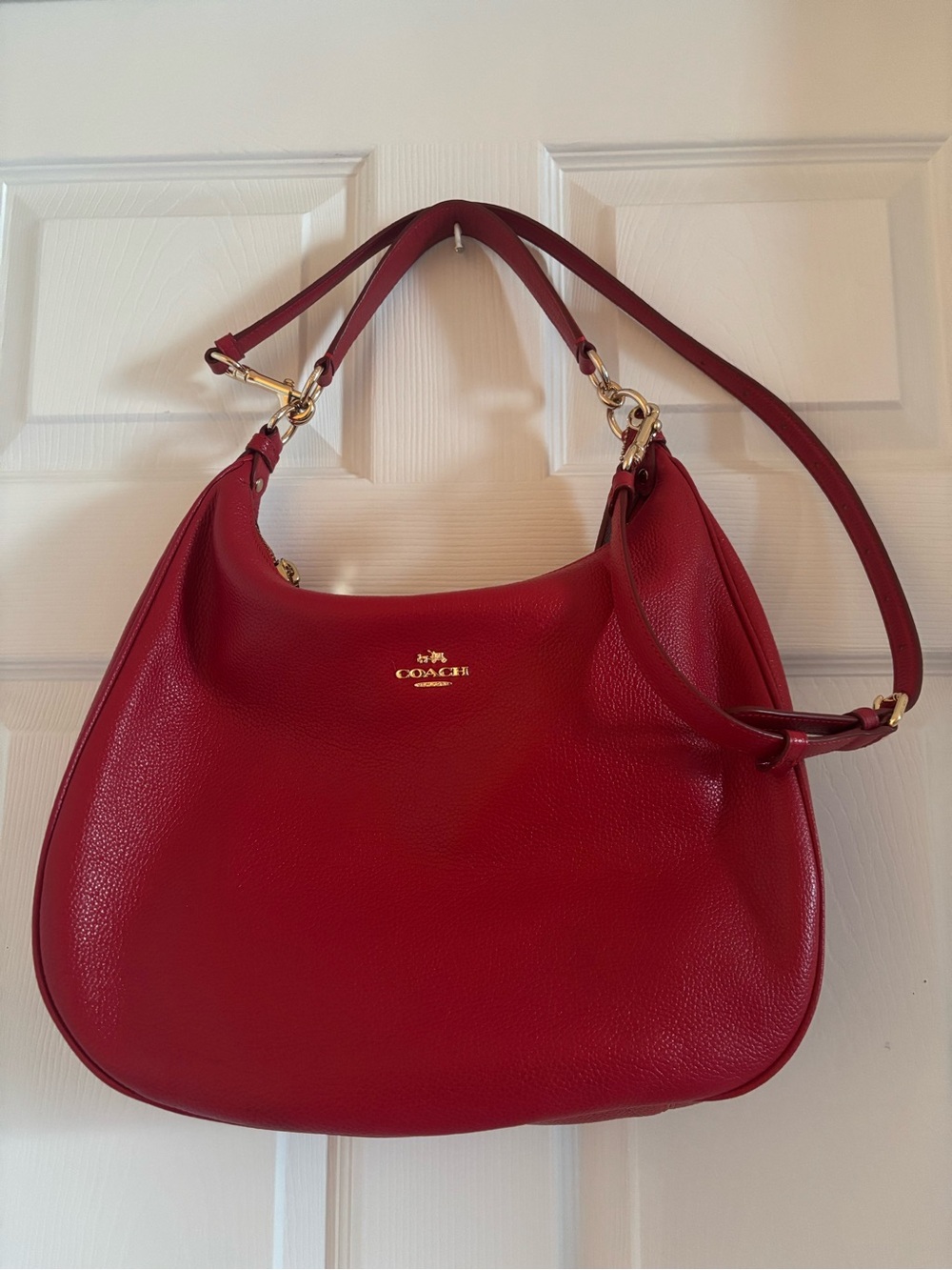 Big Red Coach In Pebble Leather Hobo with Gold Hardware